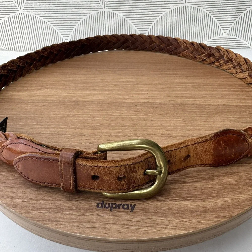 Brighton Well worn braided raised Brown Leather Belt Brass Buckle Size‎ 34